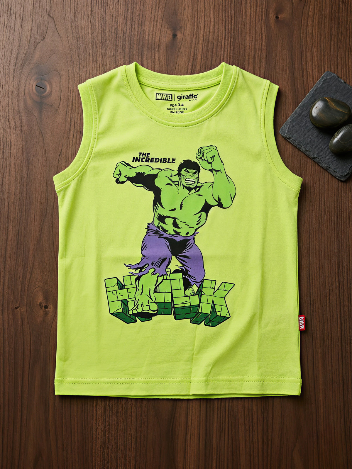 Boys Lime Green Hulk Graphic Print Sleeveless T-Shirt