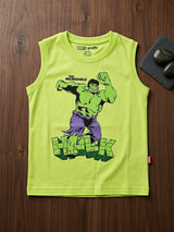 Boys Lime Green Hulk Graphic Print Sleeveless T-Shirt