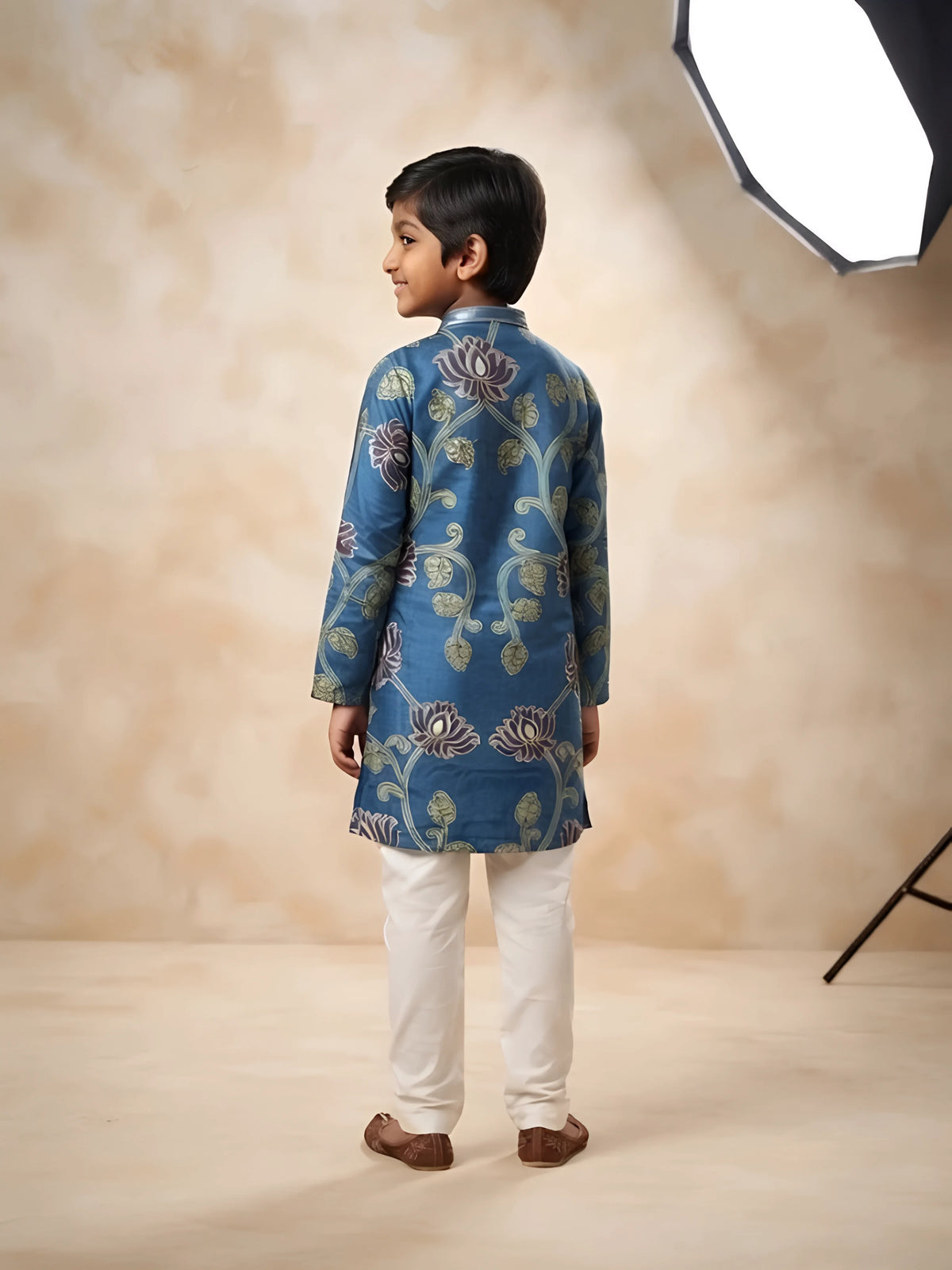 Boys Blue Printed Kurta Set