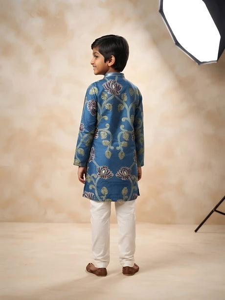 Boys Blue Printed Kurta Set