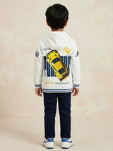 White Colorblock Hooded Racing Patch Jackets Daily Wear