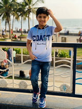 Boys Navy Blue Hooded Coast Graphic T-Shirt