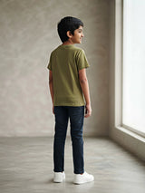 Boys Olive Green Spider-Man Graphic Printed T-Shirt