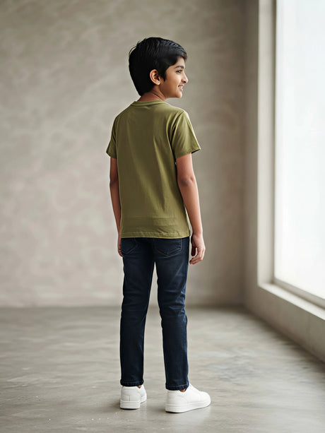 Boys Olive Green Spider-Man Graphic Printed T-Shirt