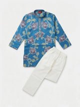 Boys Blue Printed Kurta Set