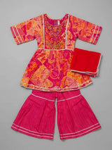 Girls Pink Printed Ethnic Sharara Set.
