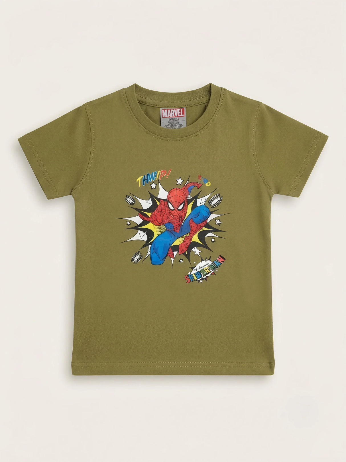 Boys Olive Green Spider-Man Graphic Printed T-Shirt