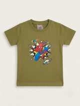 Boys Olive Green Spider-Man Graphic Printed T-Shirt