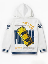 White Colorblock Hooded Racing Patch Jackets Daily Wear