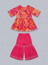 Girls Pink Printed Ethnic Sharara Set.