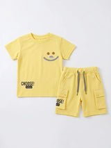 Boys Yellow Smile Graphic T-Shirt & Cargo Shorts Coordinate Set