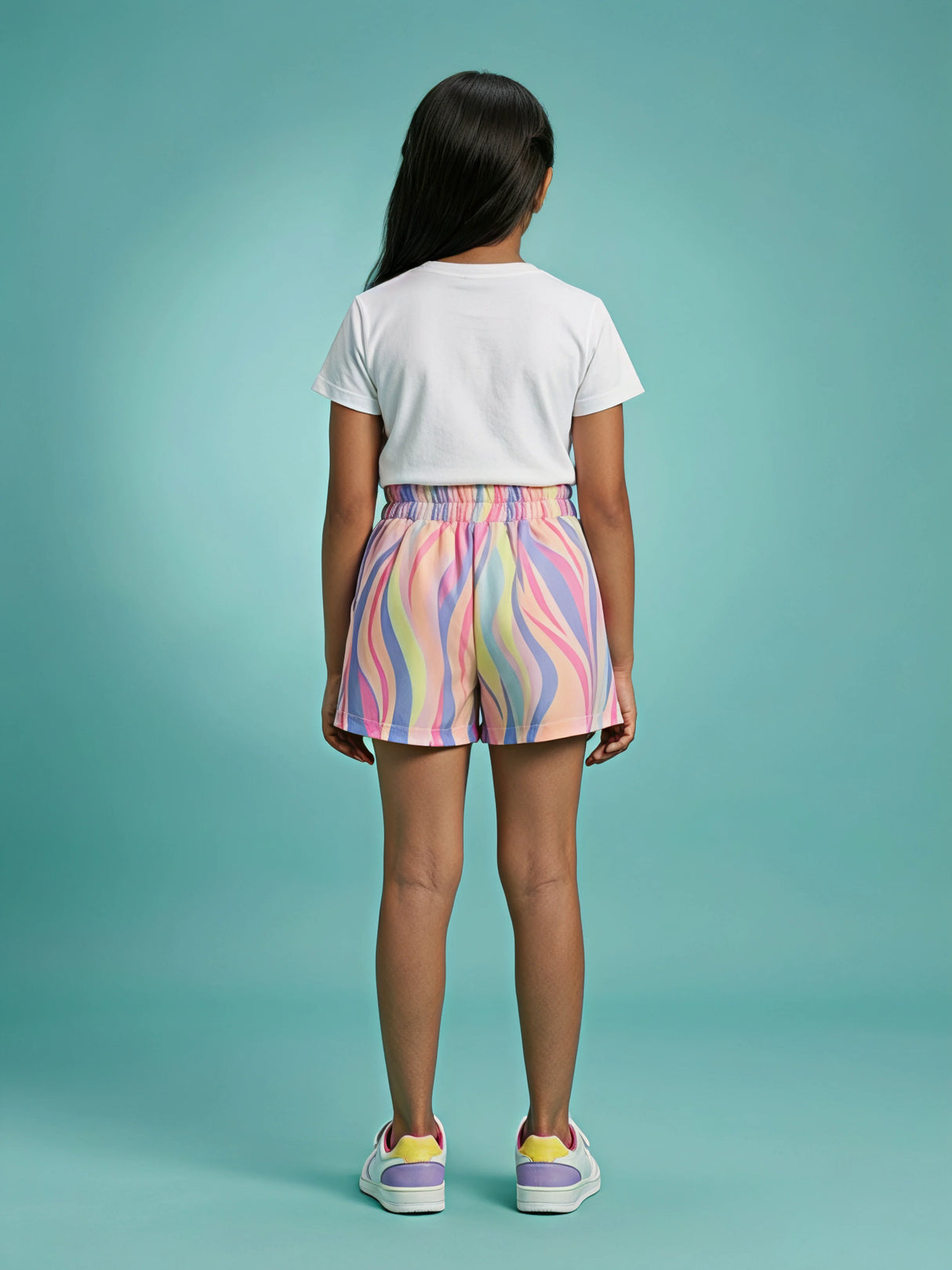 Girls Casual Pink Multicolor Swirl Print Daily Wear Shorts