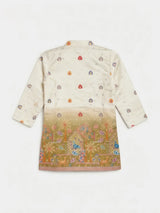 Cream Mughal Garden Print Kurta Pajama Set for Boys