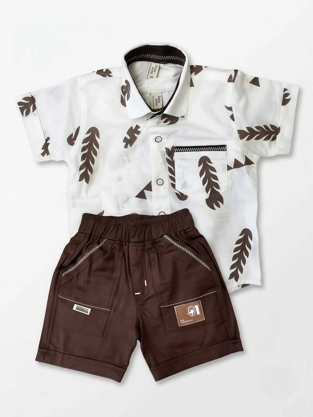 Brown Leaf Print Cotton Boys Coordinate Set