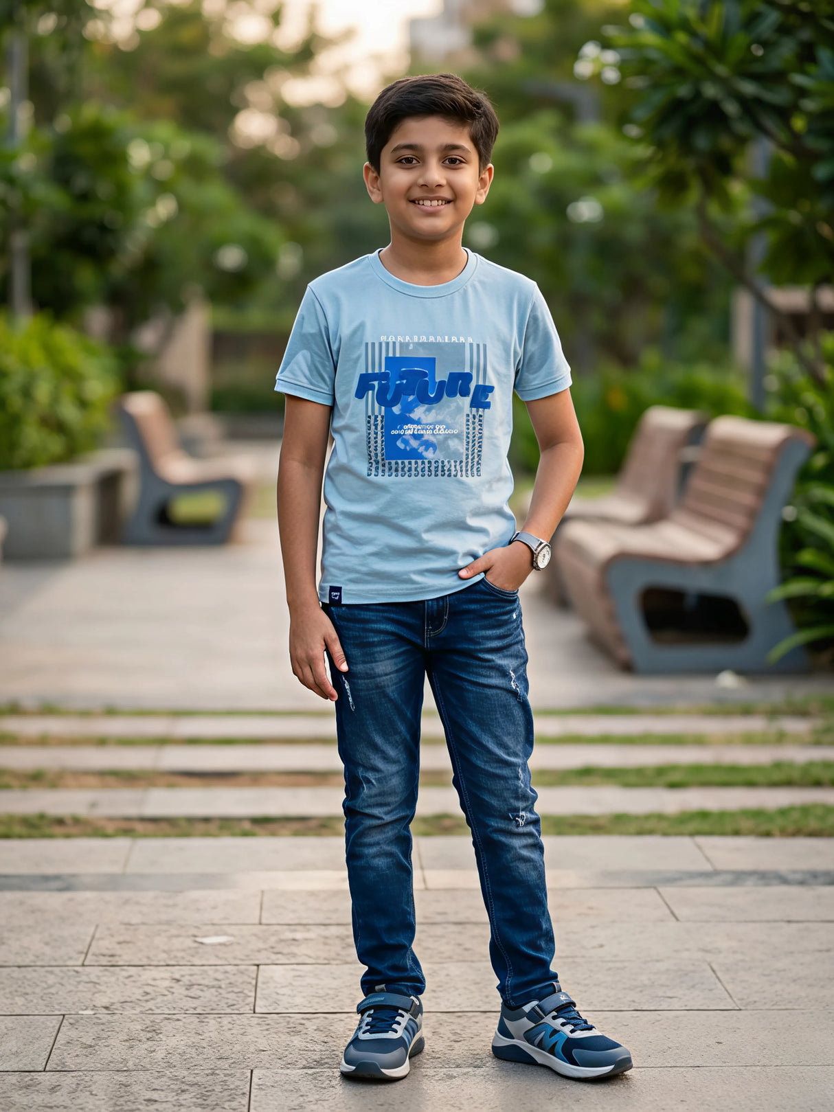 Boys Blue "FUTURE" Graphic Cotton T-Shirt