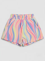 Girls Casual Pink Multicolor Swirl Print Daily Wear Shorts