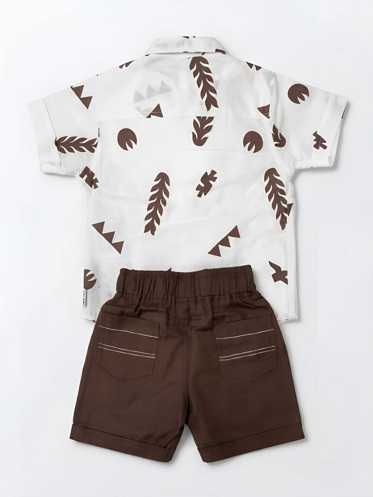Brown Leaf Print Cotton Boys Coordinate Set