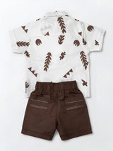 Brown Leaf Print Cotton Boys Coordinate Set