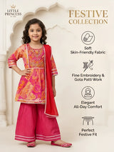 Girls Pink Printed Ethnic Sharara Set.