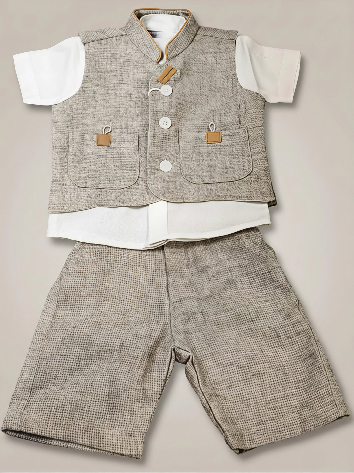 Boys' Cream Nehru Waistcoat & Shorts Set