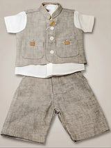 Boys' Cream Nehru Waistcoat & Shorts Set