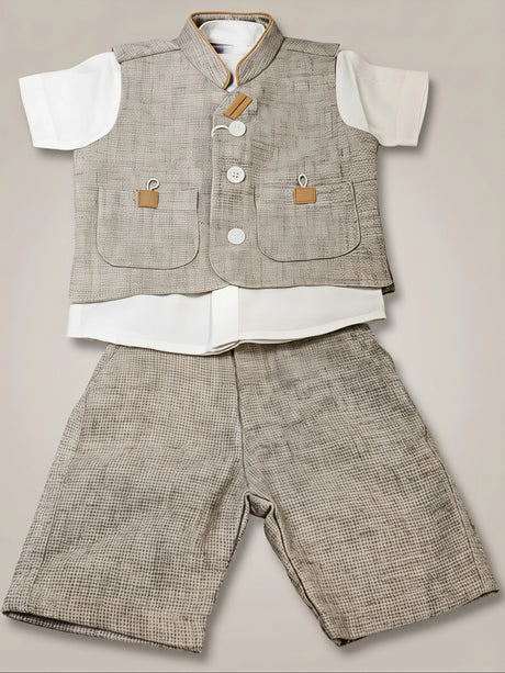 Boys' Cream Nehru Waistcoat & Shorts Set