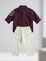 Boys Maroon Embroidered Shirt and Trousers