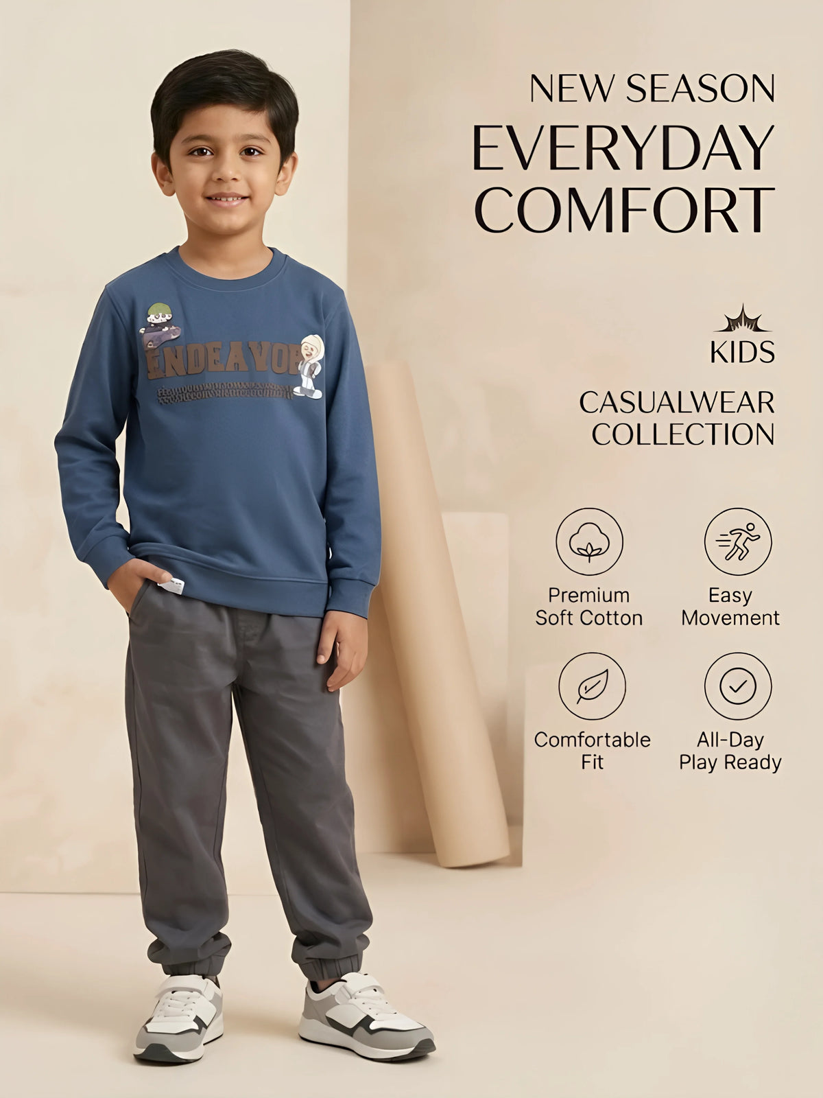 Navy Blue Graphic Printed Cotton T-Shirt Kids Wear