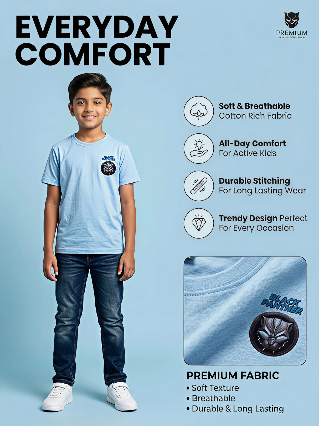 Boys Blue Black Panther Graphic T-Shirt