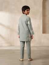 Boys Sage Green Leaf Printed Kurta Set