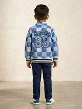Blue Checkered Casual Jackets with California 89 Print