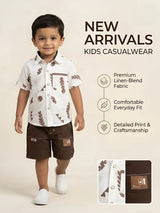 Brown Leaf Print Cotton Boys Coordinate Set