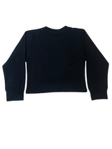 Girls' black long-sleeve top with four colorful patchwork squares and flower appliqués in neon pink, yellow, green, and blue on the chest.

Export to Sheets