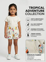 Girls Pink Toucan Print Cotton Shorts with Paperbag Waist