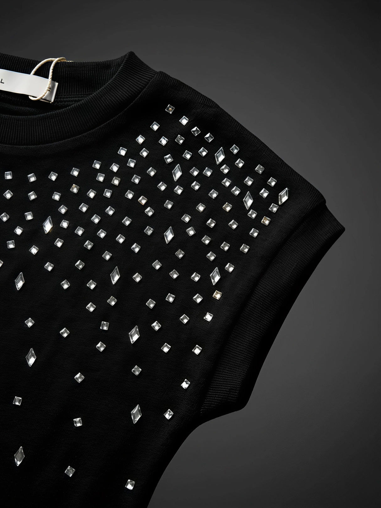 Girls Black Rhinestone Embellished Cap Sleeve Top