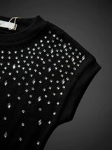 Girls Black Rhinestone Embellished Cap Sleeve Top