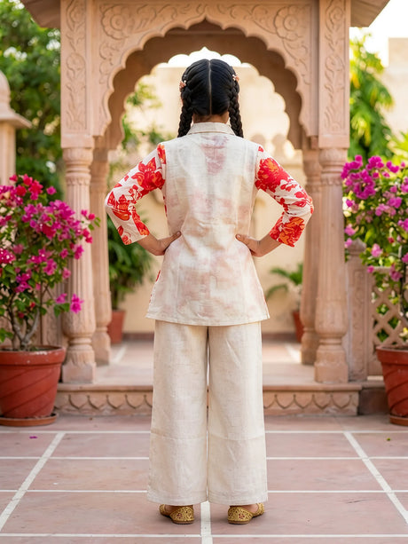 Girls Pink Floral Printed Shirt & Palazzo Set