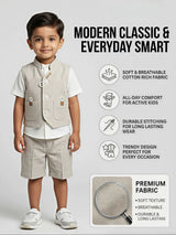 Boys' Cream Nehru Waistcoat & Shorts Set