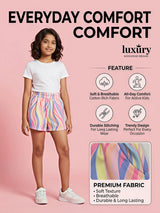 Girls Casual Pink Multicolor Swirl Print Daily Wear Shorts