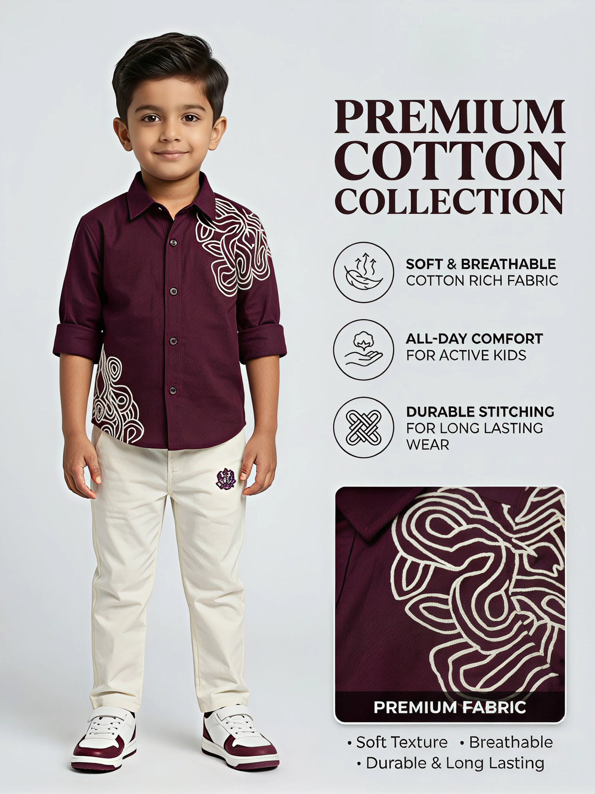 Boys Maroon Embroidered Shirt and Trousers