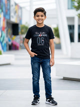 Boys Black Graphic Print Cotton T-Shirt