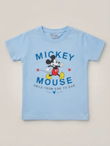 Boys Light Blue Mickey Mouse Printed T-Shirt