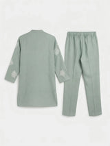 Boys Sage Green Leaf Printed Kurta Set