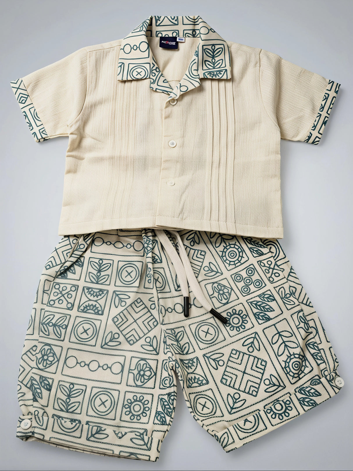 Boys Cream Geometric Print Shorts Set