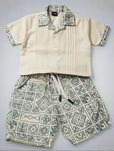 Boys Cream Geometric Print Shorts Set