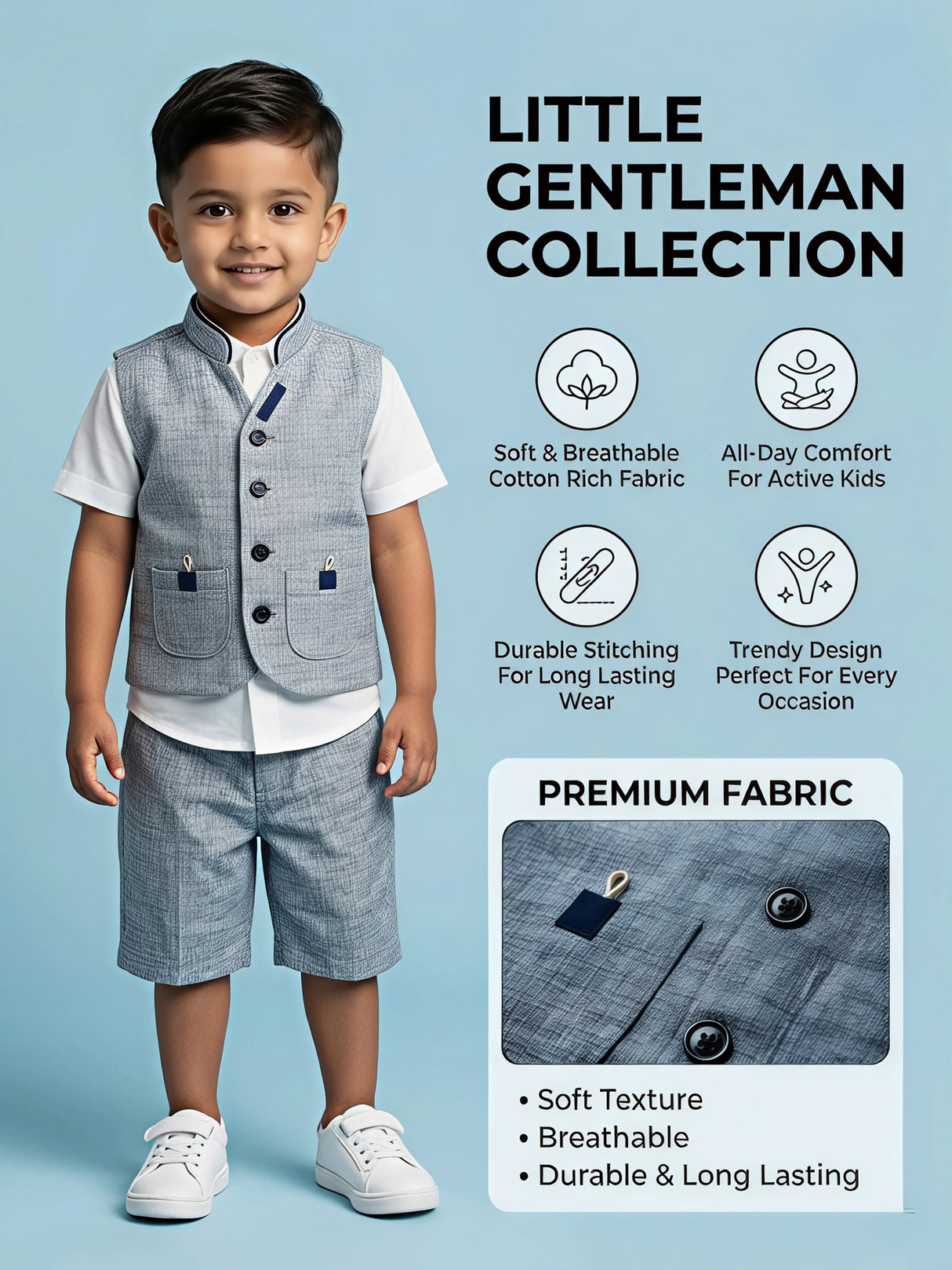 Boys Blue Waistcoat & Shorts Coordinate Set