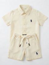 Yellow Solid Short Sleeve Cotton Boys Coordinate Set
