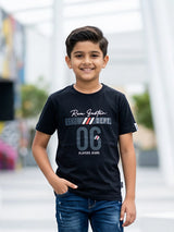 Boys Black Graphic Print Cotton T-Shirt