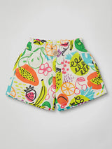 Girls Vibrant Yellow Multi-Fruit Printed Casual Shorts