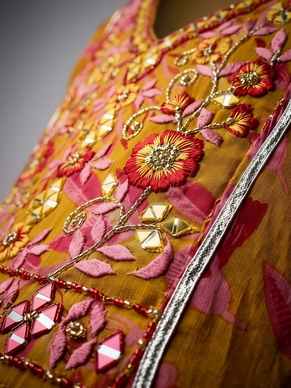 Girls Orange Floral Printed Sharara Set.